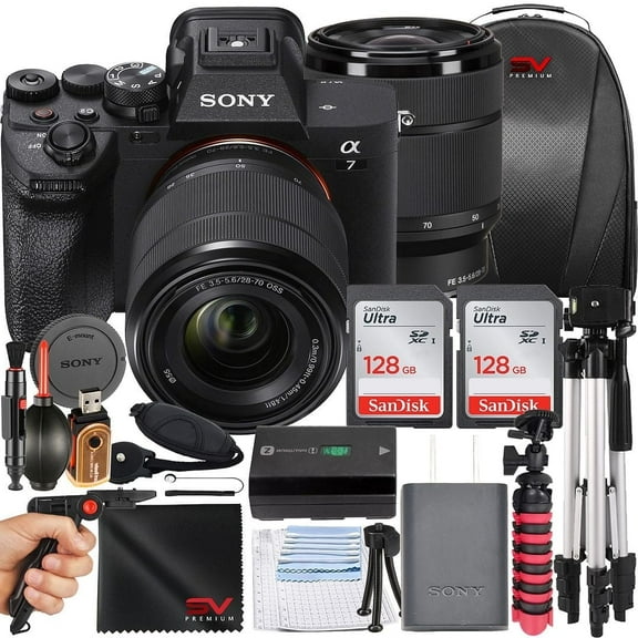 Sony a7 IV Mirrorless Camera with FE 28-70mm Lens   2 Pack 128GB Memory Card   Tripod   SV Premium Accessory Bundle (International Version)