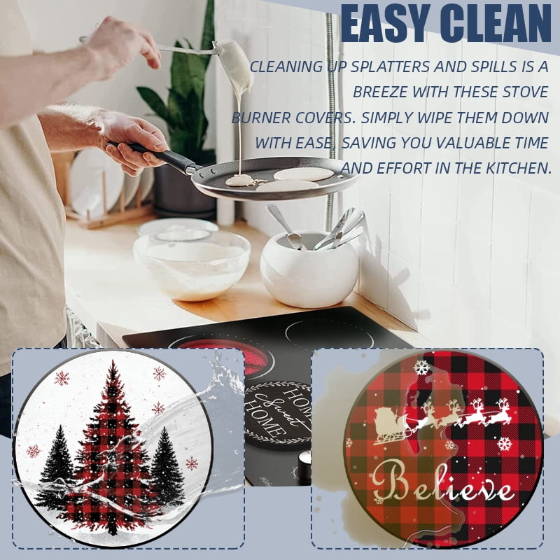 Christmas Metal Electric Stove Burner Cover, Merry Christmas Believe Round Durable Gas Stove Burner Covers Set of 4 for Kitchen Decor Xmas Decorations, 8 Inches and 10 Inches