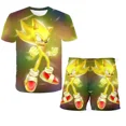 thumbnail image 3 of Nueva camiseta de Super Sonic para niños y niñas, traje con estampado de Sonic de Harajuku, camiseta + pantalones cortos, estilo callejero de moda, mangas cortas para niños, 3 of 5