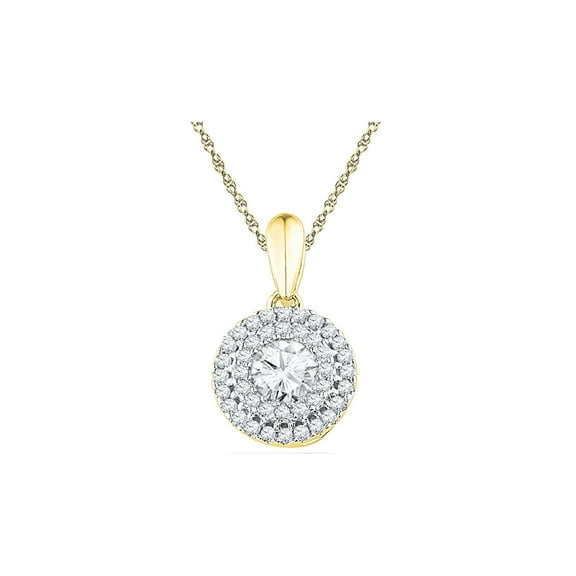 1/2 Carat (Ctw G-H, I1-I2) Diamond Circle Pendant Necklace in 10K Yellow Gold with Chain