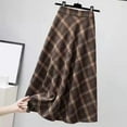 thumbnail image 2 of comerut Fall Winter Women Skirt High Elastic Waist Plaid Print Color Matching A-line Big Swing Thick Warm Soft Shirring Mid-calf Length Midi Skirt, 2 of 7