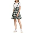 thumbnail image 2 of INSPIRE CHIC Women's Pinafore Tartan Checks Braces A-Line Suspender Skirt M Black Grey, 2 of 7