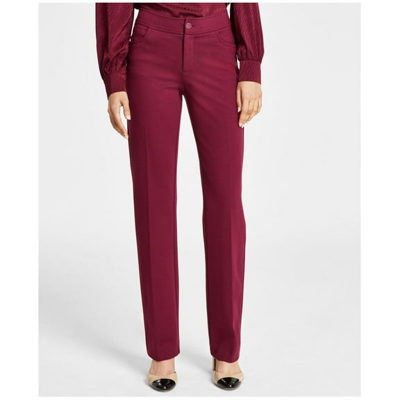 Anne Klein Womens Jillian Fly Front Casual Trouser Pants, Red, 6