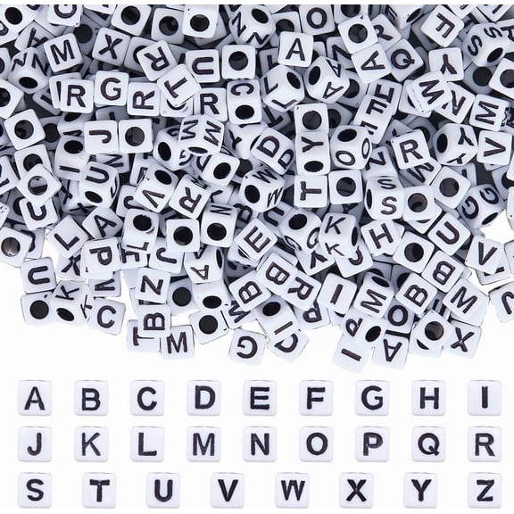 1400Pcs Square Letter Beads Bulk Acrylic Alphabet Bead 6x6mm Small White A-Z Cube Shape Plastic Spacer Beads for DIY