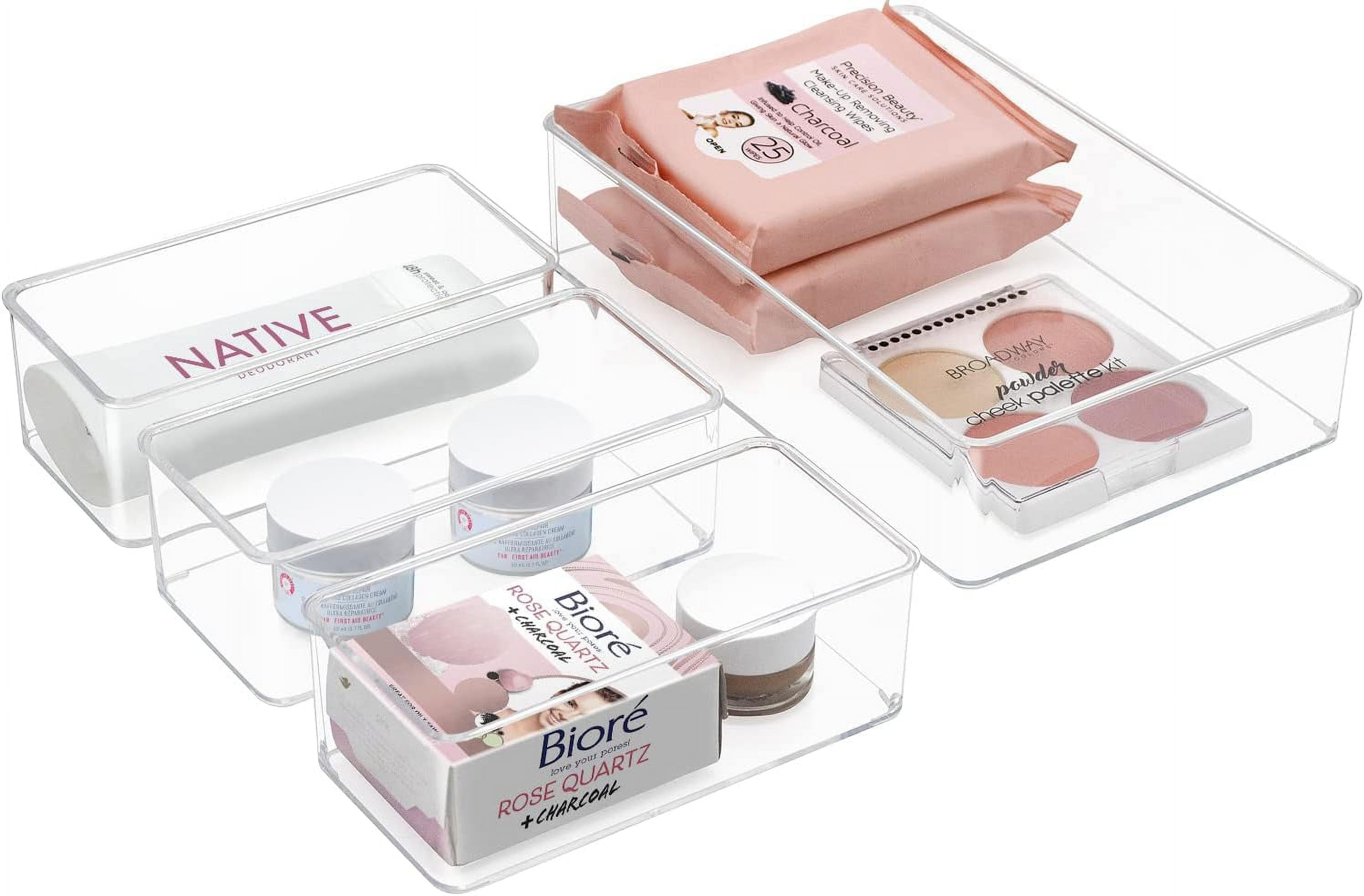 Sorbus Set of 5 Clear Plastic Drawer Storage Organizer Bins - Organization for Beauty, Kitchen, Office