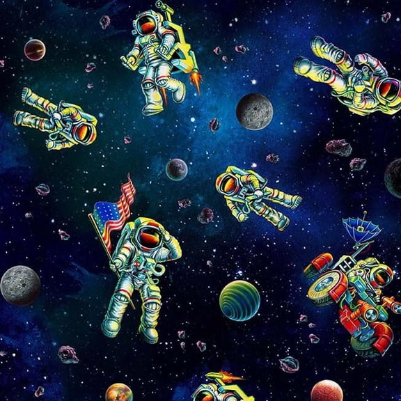 Space Travelers Blue Cotton Fabric