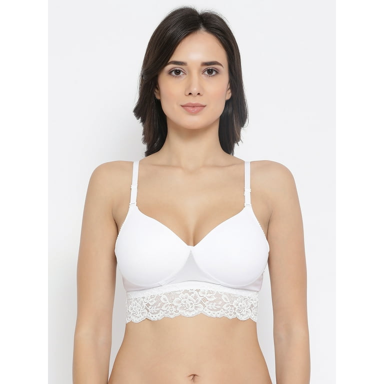 Clovia Padded Non-Wired Full Coverage Multiway Longline Lace Bralette in  White 