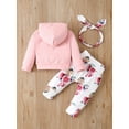 thumbnail image 4 of 6 Months Baby Girls Clothes 9 Months Girls 3PCS Fall Winter Outfits Flower Print Infant Girls Long Sleeve Hoodie Top Pants Headband Set Pink, 4 of 8