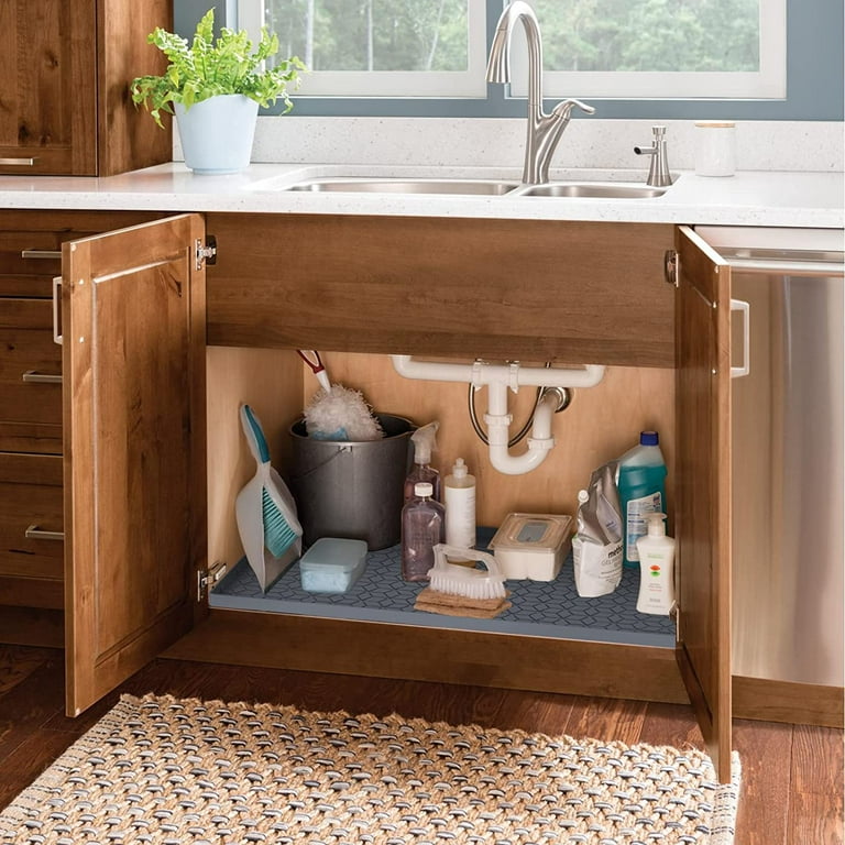 LotFancy Under Sink Mat for Kitchen, Washable Under Cabinet Liner, Black,  36x24 in 