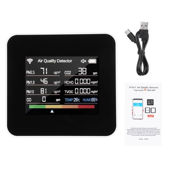 Air quality detector,14 In Pm10 2.8inch Tft And Pm2.5 Pm1.0 Tvoc Temperature Air Quality Co Tvoc Quality - Tvoc - 2.8 Data 14 Tft Color Display Temperature Quality App Pm1.0 Pm10 App With Time
