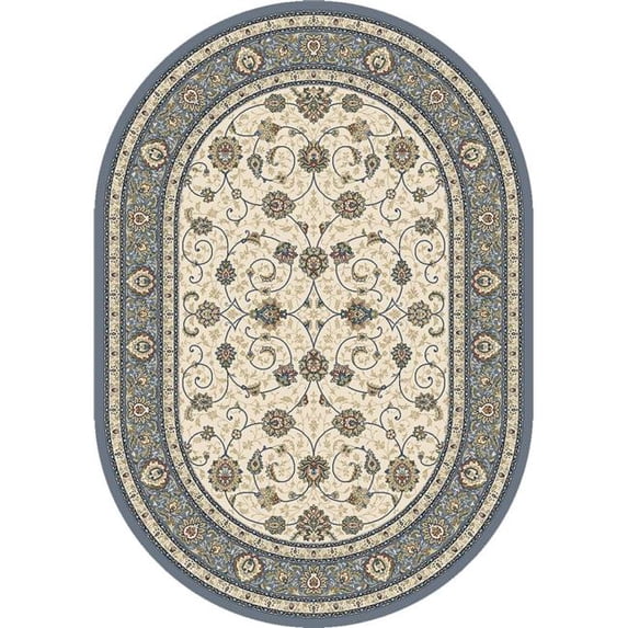 Dynamic Rugs ANOV71057120645 6 ft. 7 in. x 9 ft. 6 in. Ancient Garden 9667 Oval Traditional Rug - 6454 Beige & Light Blue