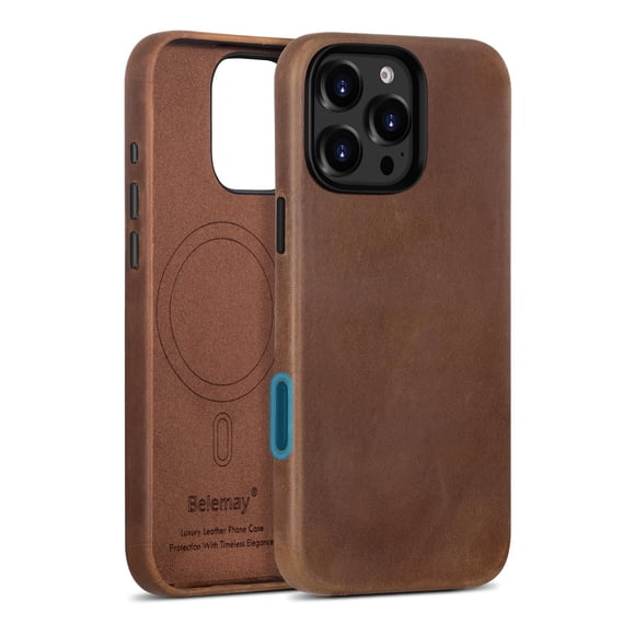 Funda de piel Belemay para iPhone 16 Pro MagSafe Vintage Brown