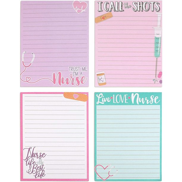 Memo Note Pads for Nurse Appreciation Gifts (4.25 x 5.5 inches, 4 Pack)