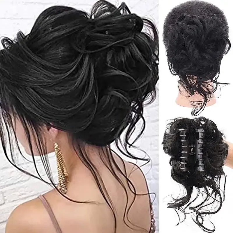 Hair Clip Wig Fluffy Grab Clip Flower Bud Ball Wig Ponytail Lazy Female Simulation Long Curly Tassel Hair Extensions