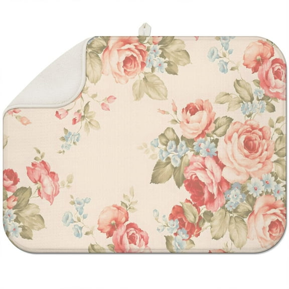 Microfibre Drying Mat for Kitchen Pioneer Dish Drying Drainer Mat Absorbent Colorful Floral Drying Mat Washing Up for Glass, Plate & Cup 18inch X 24inch