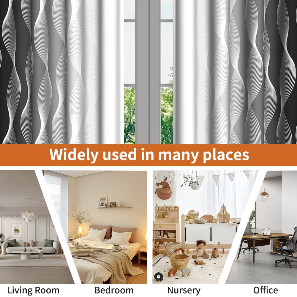 Lfeey Black and White Textured Blackout Curtains for Bedroom 84 inch Long, Insulated Grommet Curtains, 2 Panel