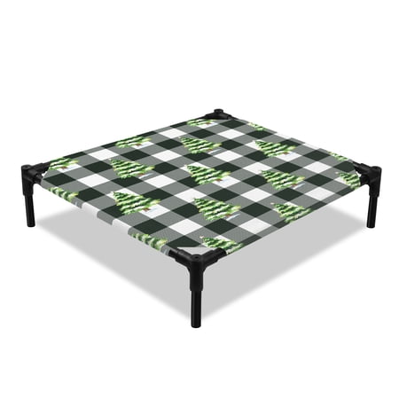 Christmas Elevated Dog Bed Xmas Tree Cooling Breathable Outdoor Raised Dog Cot Bed with Metal Frame Non-Slip Feet for Small Dog 20x20in
