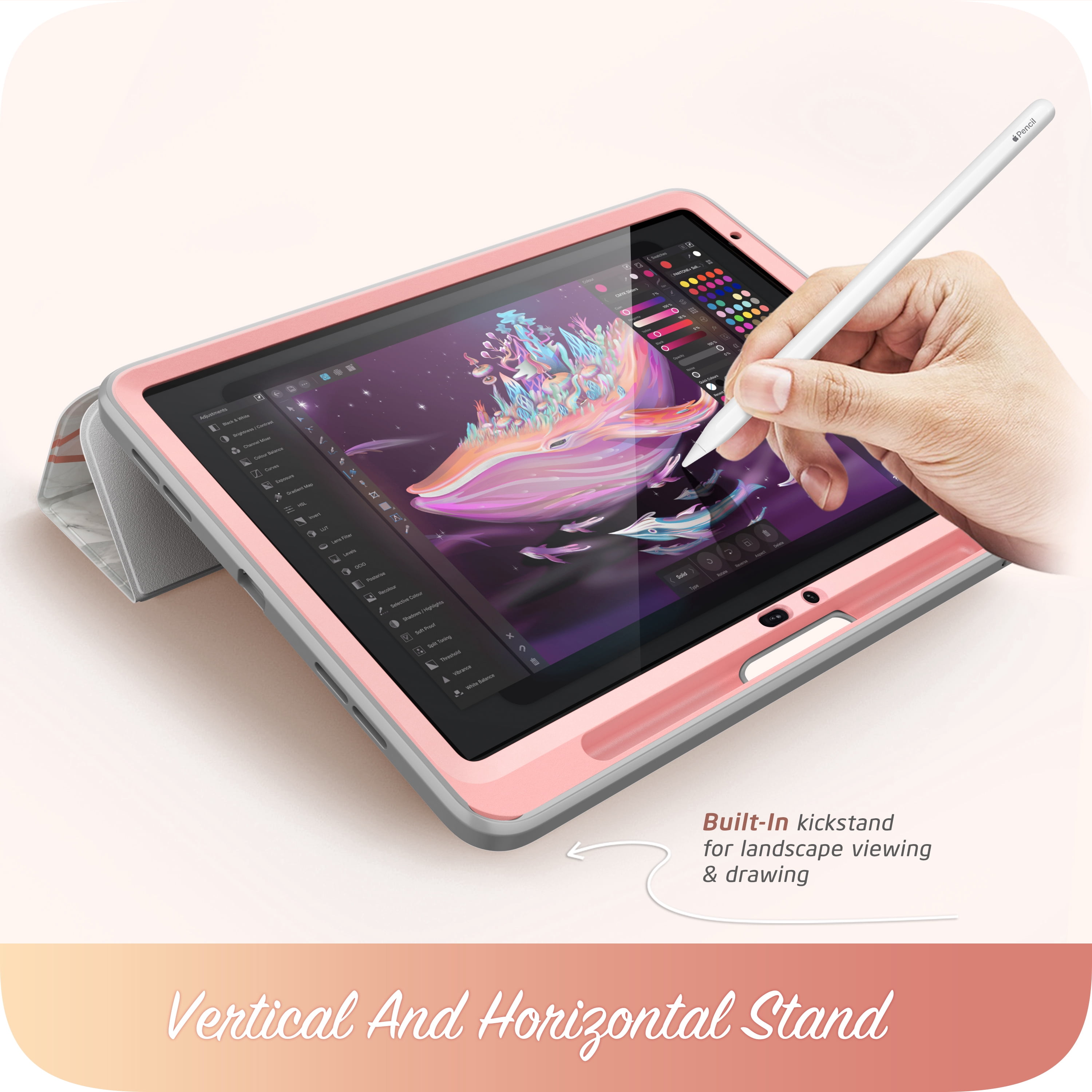 i-Blason for Apple iPad Air 11/10.9 inch Case 6th/5th/4th Generation 2024 [Built-in Screen Protector & Pencil Holder] Full-Body Trifold Stand Protective Smart Cover, Pink