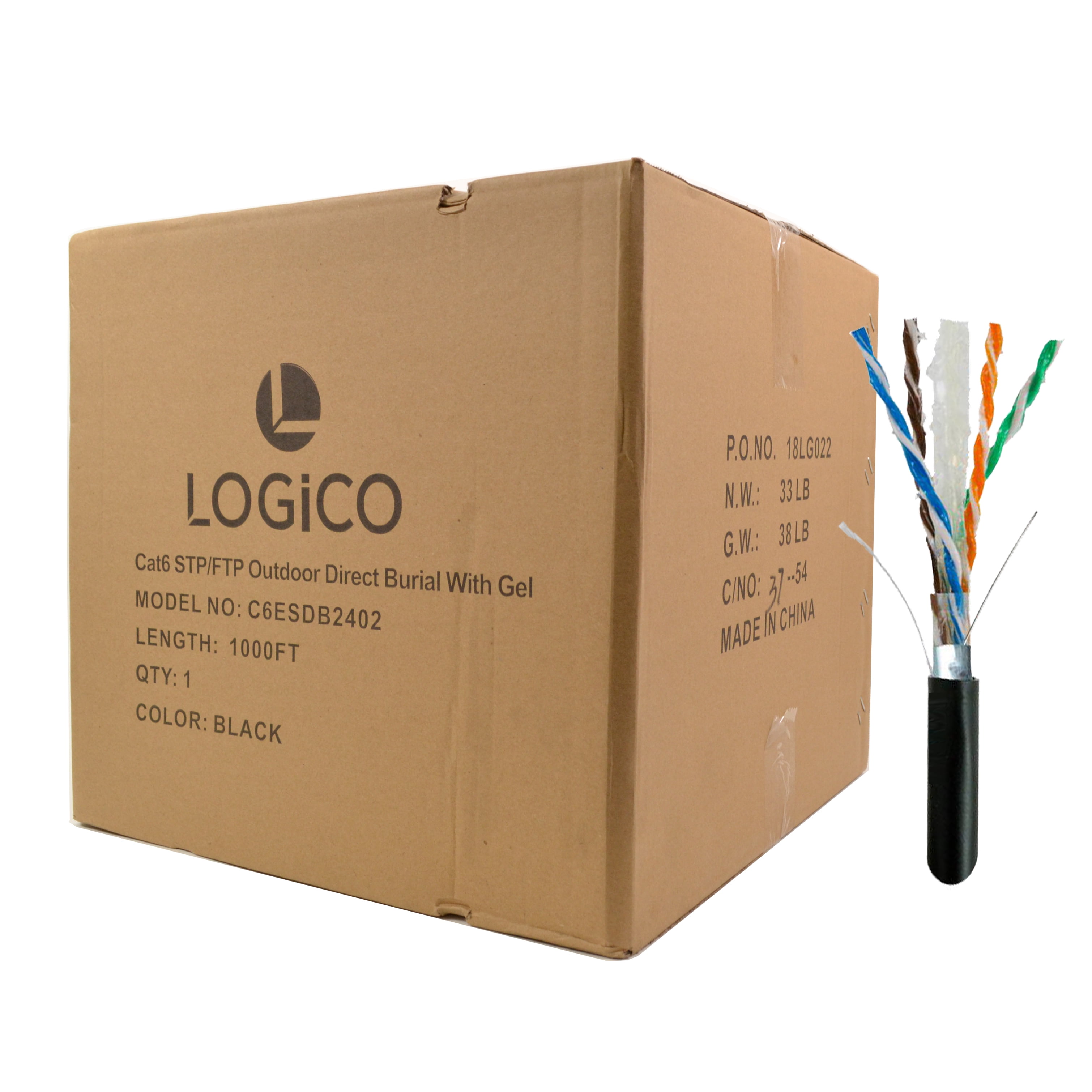 Cat6 Shielded Ethernet Cable 1000FT Outdoor Direct Burial Gel 23AWG Pure Copper