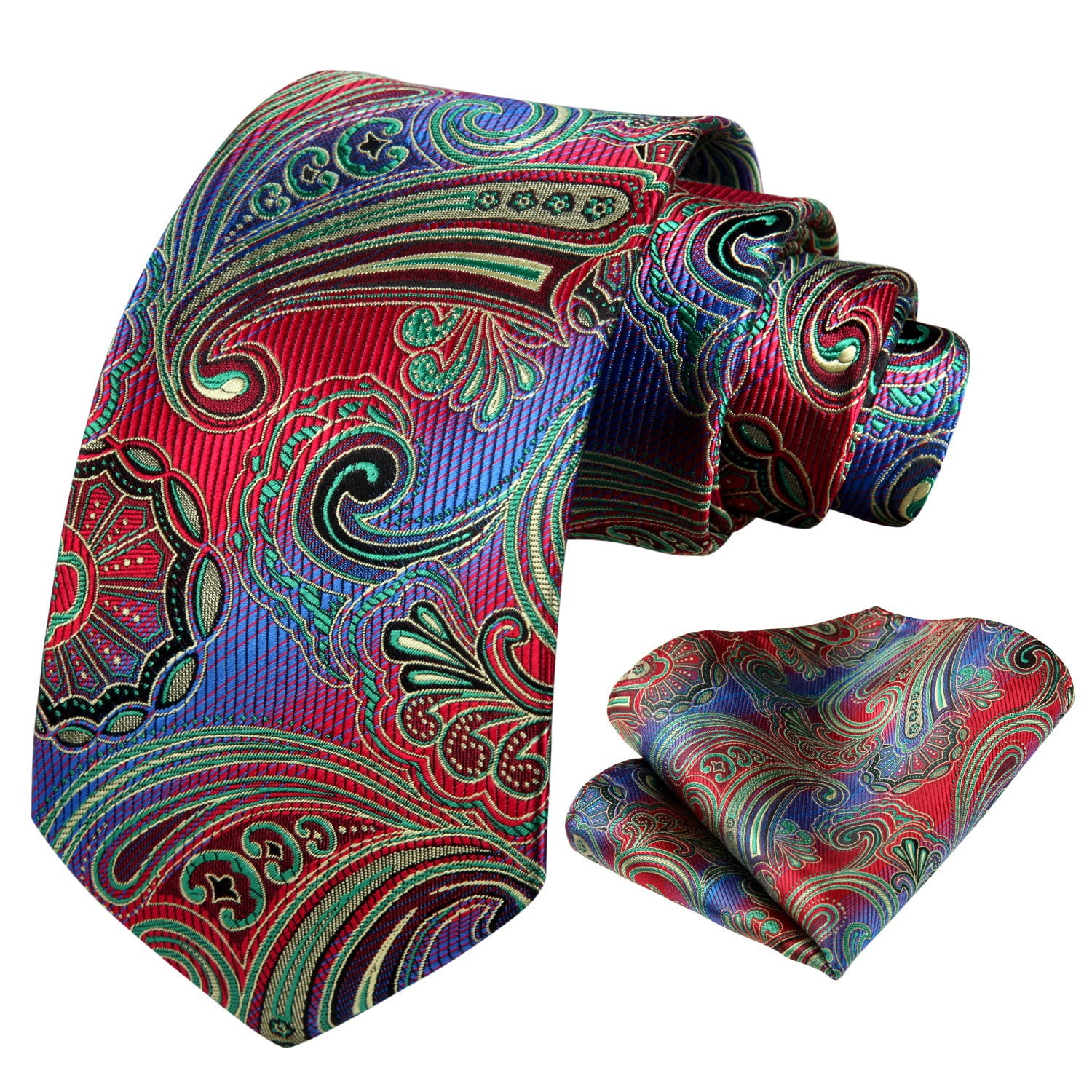 HISDERN Ties for Men Paisley Floral Tie and Pocket Square Woven Classic ...