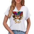 thumbnail image 6 of Sexlip Womens Short Sleeve Top V Neck Ornate Mask Print Loose Sleeve Soft Fabric Relaxed Silhouette for Daily Leisure White S, 6 of 6