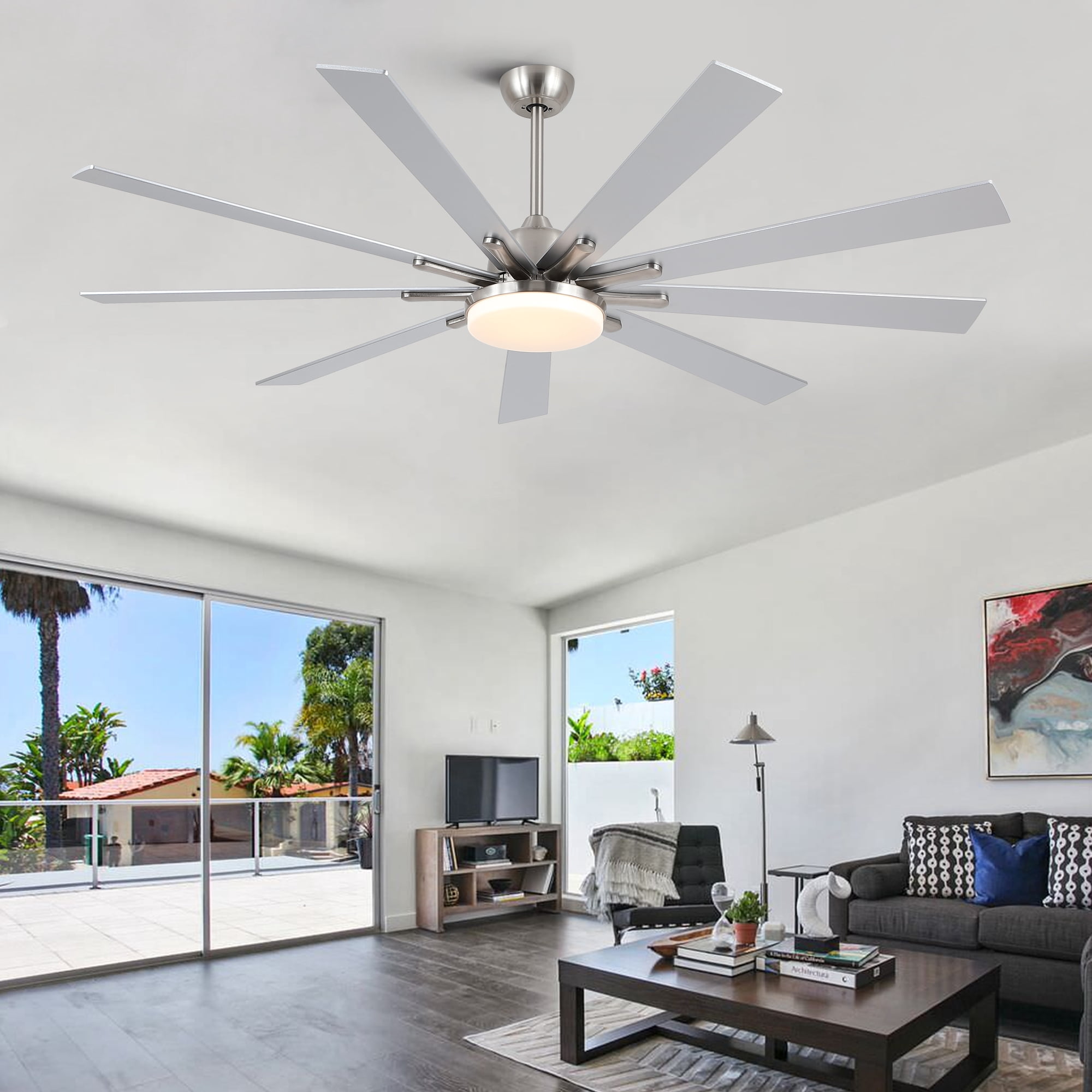 Wellspeed 72 in. Smart LED Ceiling Fan with 9 Blades, Remote Control, for Indoor Room, Brushed Nickel