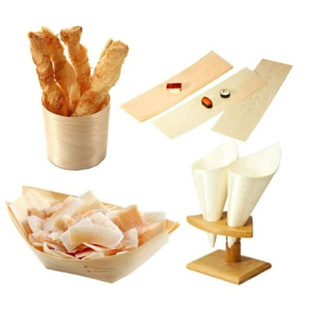 

100Pcs Pine Wood Boat Tray Sushi Plate Salad Dessert Bowl Banquet Tableware