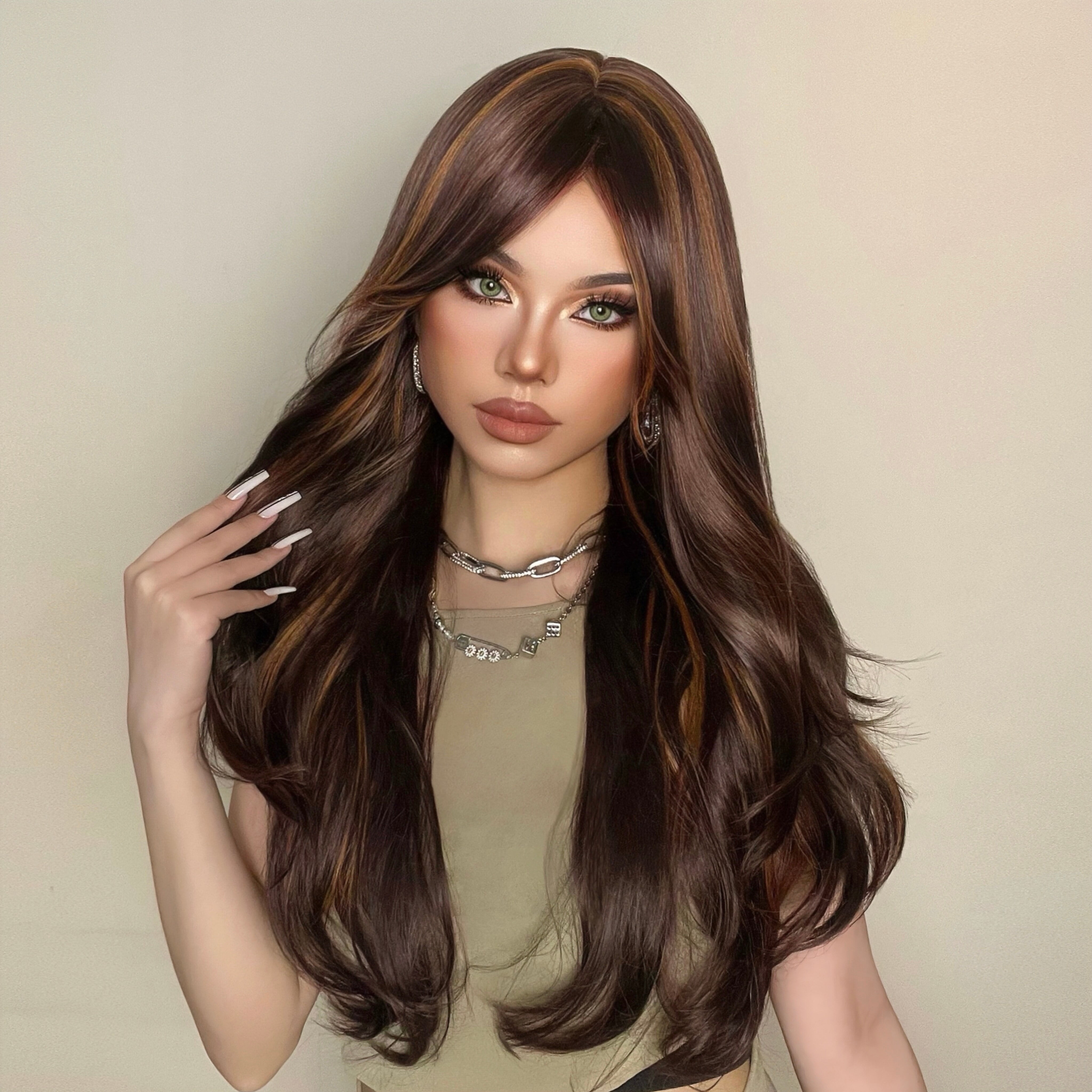 Long Wavy Wigs Highlight Synthetic Wigs for Women With Bangs Natural
