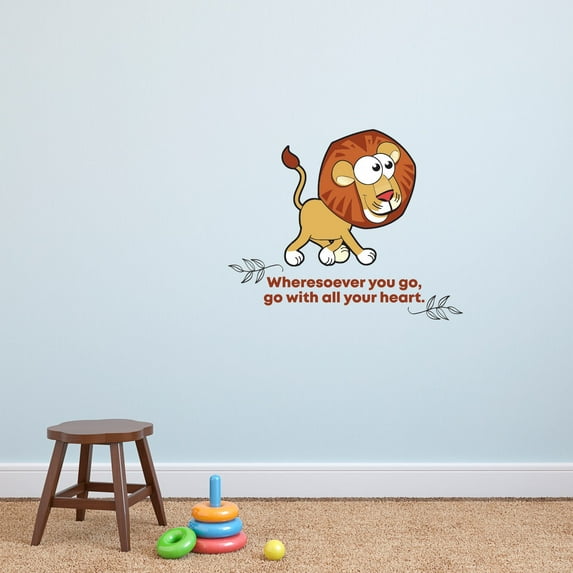 Your Heart Lion Animal Life Quote Cartoon Quotes Decors Wall Sticker Art Design Decal for Girls Boys Kids Room Bedroom Nursery Kindergarten Home Decor Stickers Wall Art Vinyl Decoration (27x30 inch)
