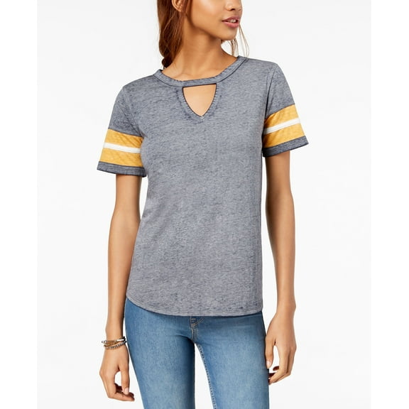 Hippie Rose Juniors' Cutout Varsity T-Shirt (Heathered Navy, L)