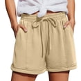 thumbnail image 3 of Women's Elastic Drawstring Casual Sweat Shorts, High Waist Loose Wide Leg Summer Lounge Shorts with Deep Side Pockets, Cuffed Hem Lightweight Beach Workout Jogger Shorts for Daily Vacation S-3XL, 3 of 10