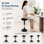 Wobble Stool Height Adjustable Standing Desk Stool, 24-34 Inch Active Sitting Balance Stool with 360° Swivel and Cushioned Seat, Black
