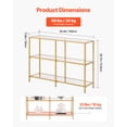 thumbnail image 3 of KFFKFF 3-Tier Glass Console Table with Tempered Glass Top and Sturdy Iron Frame, Modern Rectangular Side Table with Anti-Tip Design for Living Room, Hallway, Entryway, Foyer, Gold Finish, 3 of 9