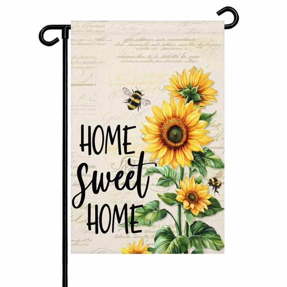 Vintage Floral Sunflower Bee Garden Flags for Outside Home Sweet Home Double Sided Yard Flags Outdoor House Decoration, Small 12X18 Inch, Beige
