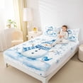 thumbnail image 4 of Homewish Cute Snowman Queen Sheet Sets,Merry Christmas Xmas Snowflake Flat Sheet,White Blue Queen Fitted Sheet For Girl Kids,Microfiber Bedroom Decor,4pcs, 4 of 7