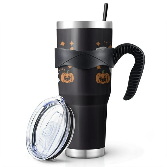 Gothic Halloween Night 40oz Tumbler with Handle - Spider Cobweb Bat Design, Insulated Reusable Cup