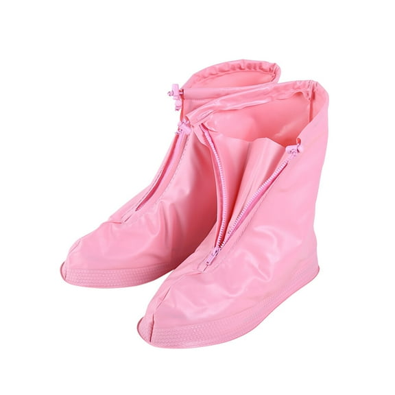 WHAMVOX Rainproof Shoe Covers for Kids in Pink with Zippered Closure and Nonslip Soles Made of PVC 8.5 inches