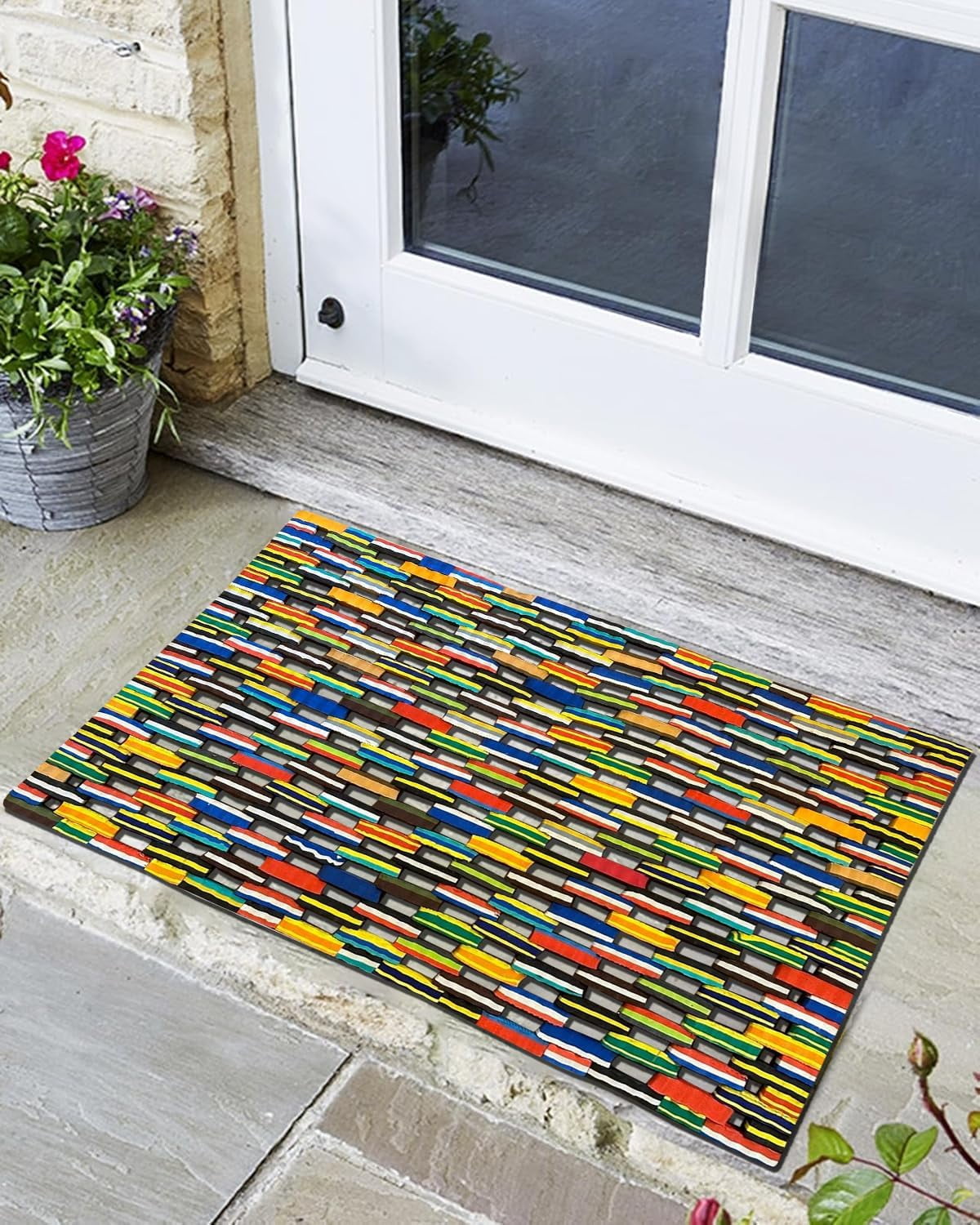 Summer Flip Flop Door Mat Outdoor-Colorful Eco-Friendly Doormat, Unique Design,18" x 30", Made from Recycled Flip Flops