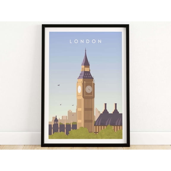 British Landmark Art London Travel Poster Big Ben Print Cityscape Wall Decor Framed Home G
