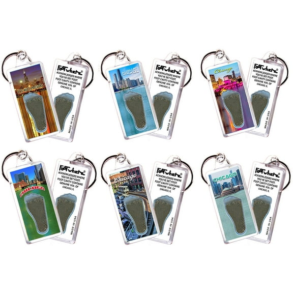 Chicago FootWhere Souvenir Keychains. (CHI100 - Assorted) 6 Piece Set