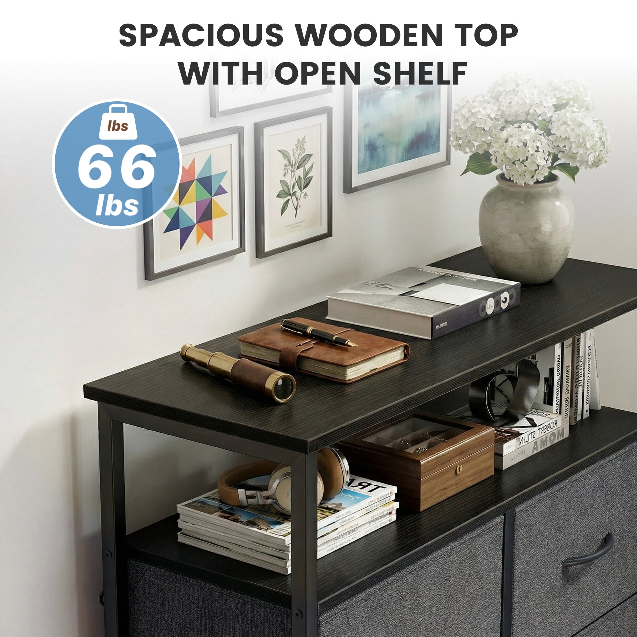 CONCETTA 8-Drawer Fabric  Dresser wiith Open Shelf, Tall  Storage Organizer for Bedroom Closet, Living Room, Hallway, Gray