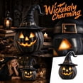 thumbnail image 3 of Mskk Black Wizard Hat Lighted Jack O'Lantern Halloween Decoration, 4.72in Resin Halloween Pumpkin Ornament, Spooky Tabletop LED Decor For Indoor Halloween Party, 3 of 6