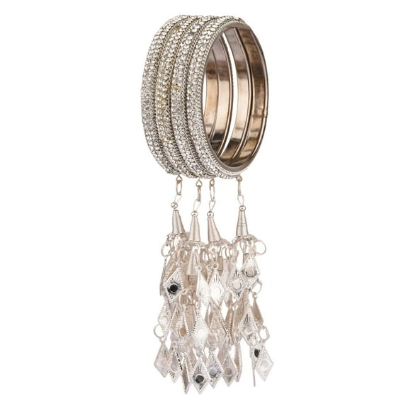 Efulgenz Crystal Bracelet Bangle Set Rhinestone Bridal Bangle Jewelry with Latkan Hangings Tassels Wedding Party Indian Bangle Set Fashion Statement Jewelry for Women (4 Pcs) Size 2.4