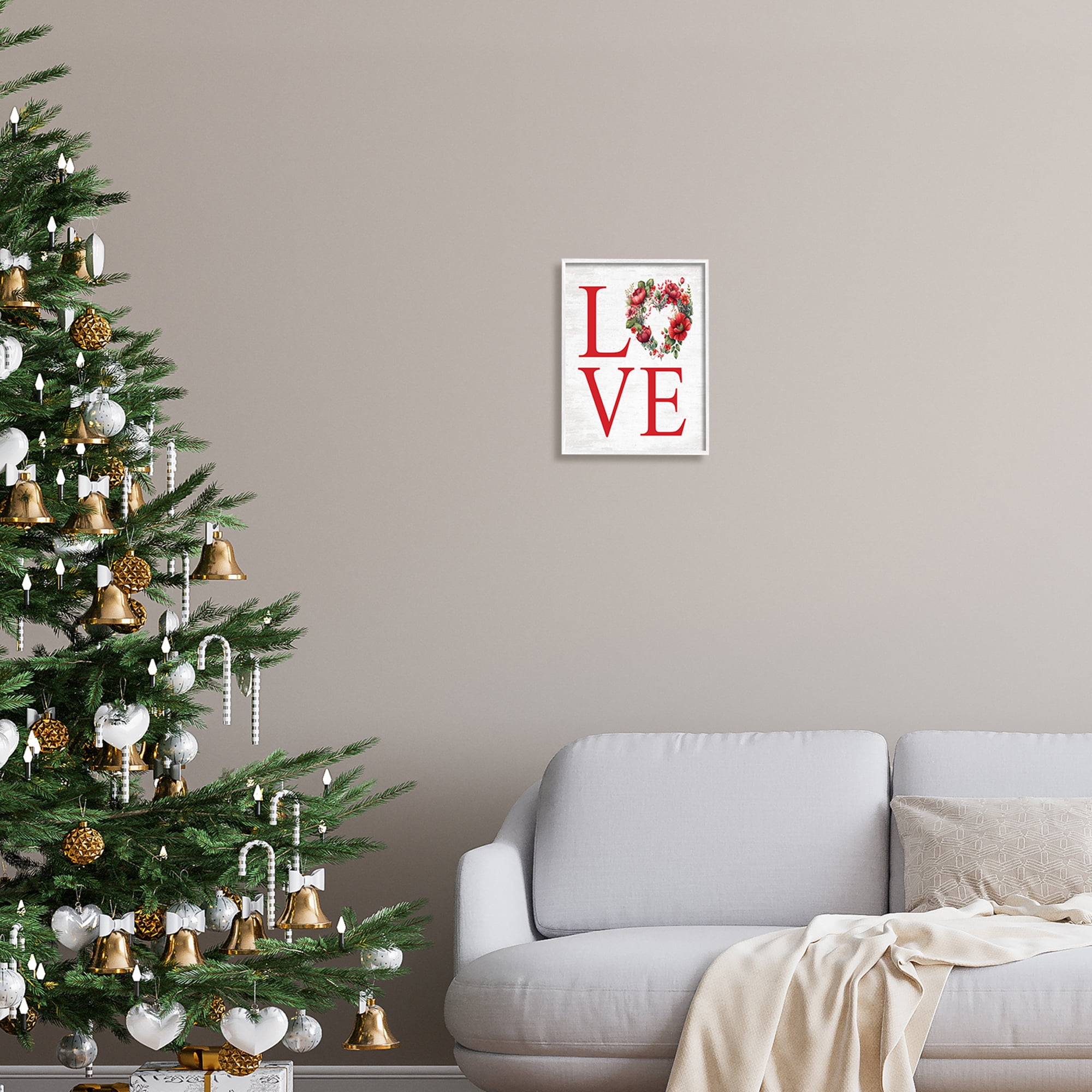 Stupell Industries Love with Heart Wreath Botanical & Floral Painting White Framed Art Print Wall Art, 11 x 14