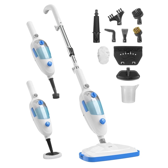Mopa a vapor para limpieza de pisos, limpiador de vapor de mano multiusos 10 en 1 desmontable para vinilo, laminado, alfombra, lechada de piso duro con 2 almohadillas para orejas, cable de 25 pies,