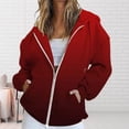 thumbnail image 2 of VISALY Womens Zip Up Hoodies Sweater Jacket Fall Jacket Oversized Pocket Sweatshirt Casual Zipper Jacket Solid Color Long Sleeve Tops Comfy Sweaters Plain Hoodie Fall Sweaters Red L, 2 of 4