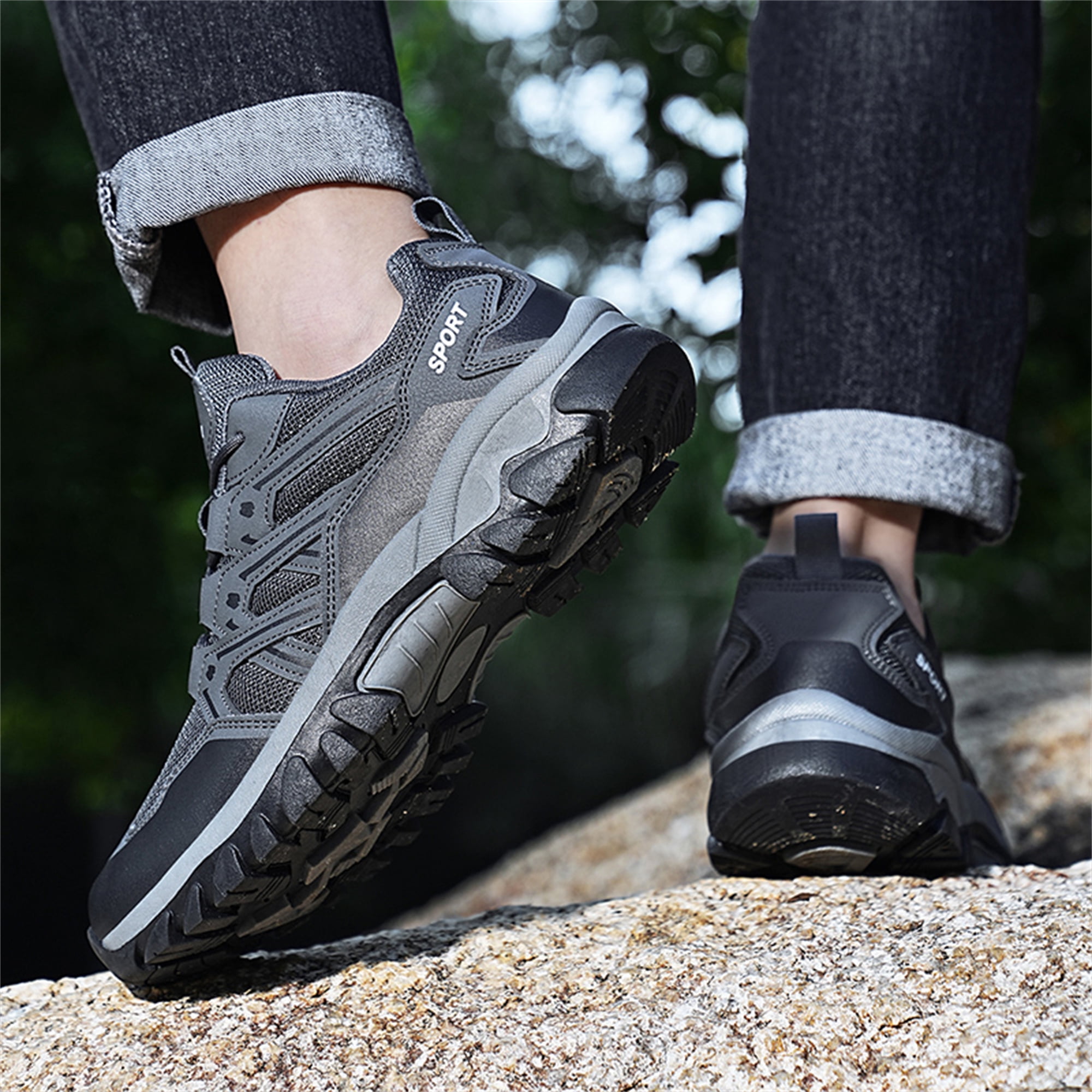 LASUDRAA Unisex Non-Slip Breathable Hiking Shoes for Men Women, Outdoor Trekking Trail Sneakers for Camping Walking