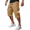 thumbnail image 2 of Men's Cargo Shorts Below Knee Lightweight Drawstring Waist Long Shorts Work Pants Multi Pockets Khaki M, 2 of 4