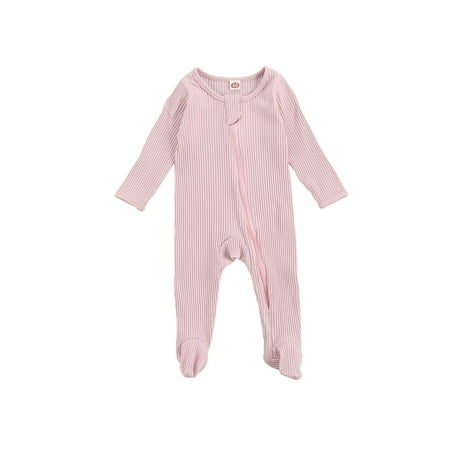 

IZhansean Unisex Newborn Baby Girl Boy Footie Pajamas Sleeper Knitted Romper Jumpsuit Fall Solid Outfits Clothes Pink 3-6 Months