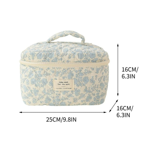 Juego de 3 bolsas de maquillaje acolchadas de algodón con diseño floral, neceser de viaje para mujeres y niñas.